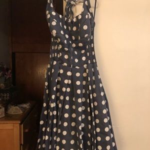 Navy and white polka dot halter by Unique Vintage